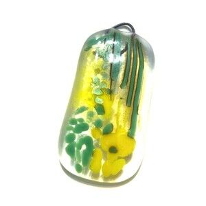 Art Glass Pendant Green Yellow Handmade Artisan Jewelry Spring Artsy